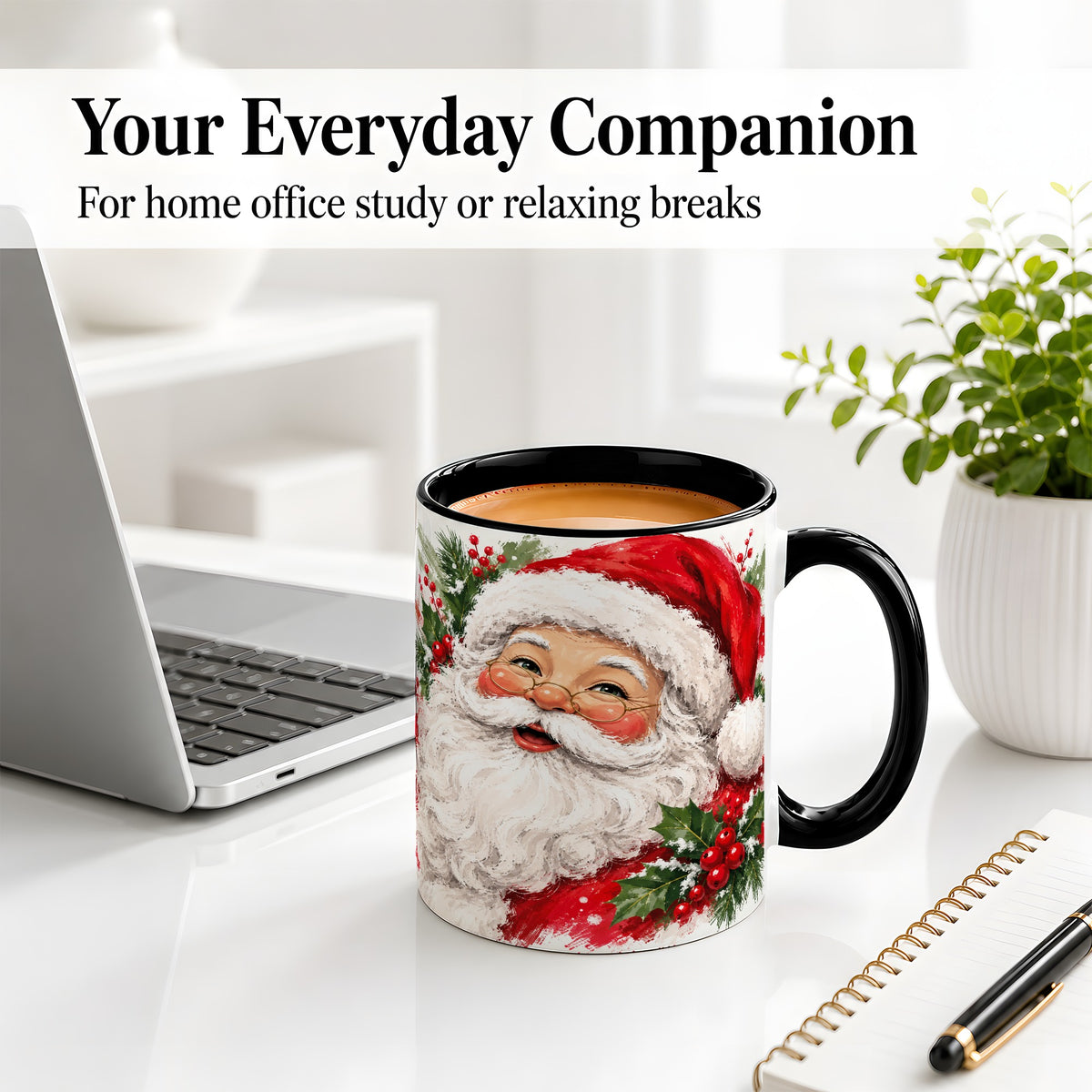 #pl[11oz|Black] Santa Claus Christmas Accent Mug, Ceramic Coffee Cup for Holiday Use