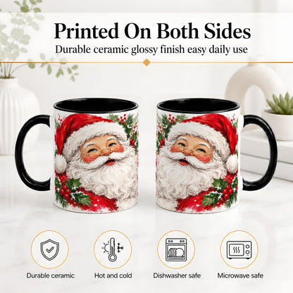 #pl[11oz|Black] Santa Claus Christmas Accent Mug, Ceramic Coffee Cup for Holiday Use