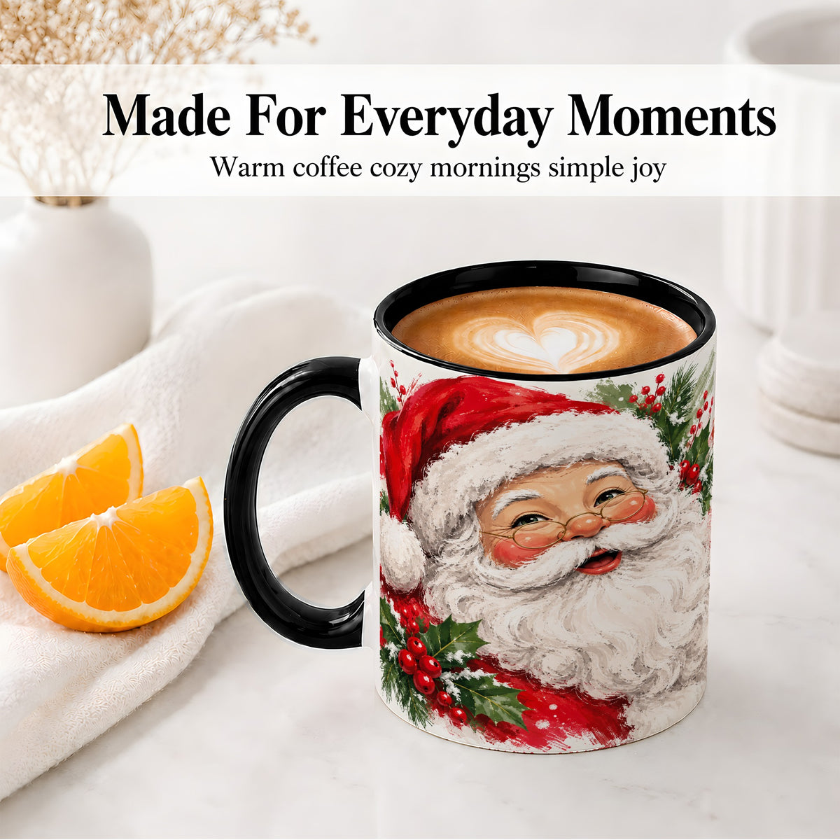#pl[11oz|Black] Santa Claus Christmas Accent Mug, Ceramic Coffee Cup for Holiday Use
