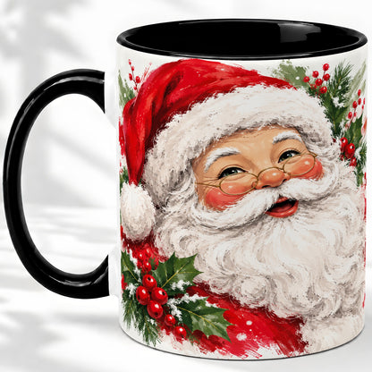 #pl[11oz|Black] Santa Claus Christmas Accent Mug, Ceramic Coffee Cup for Holiday Use