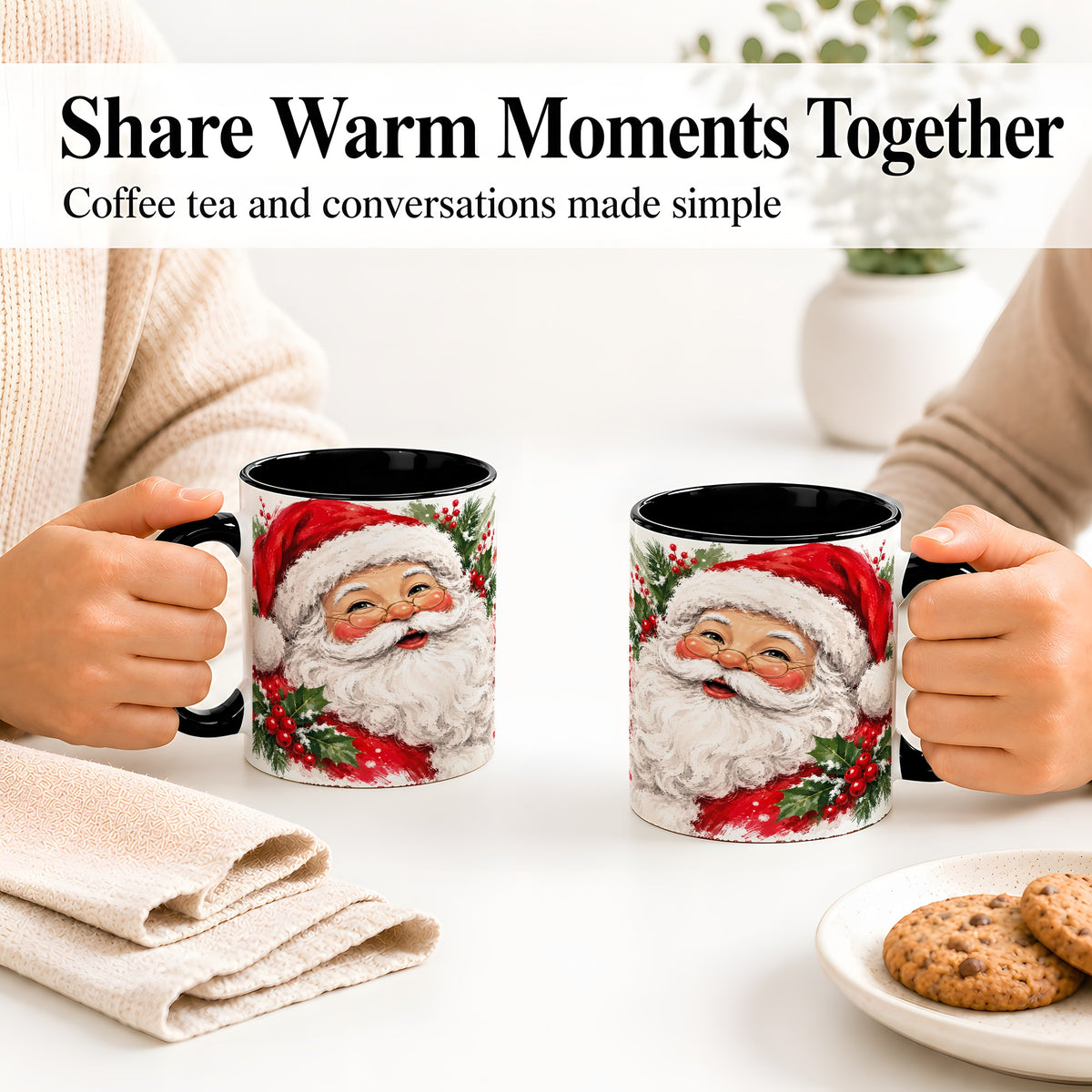 #pl[11oz|Black] Santa Claus Christmas Accent Mug, Ceramic Coffee Cup for Holiday Use