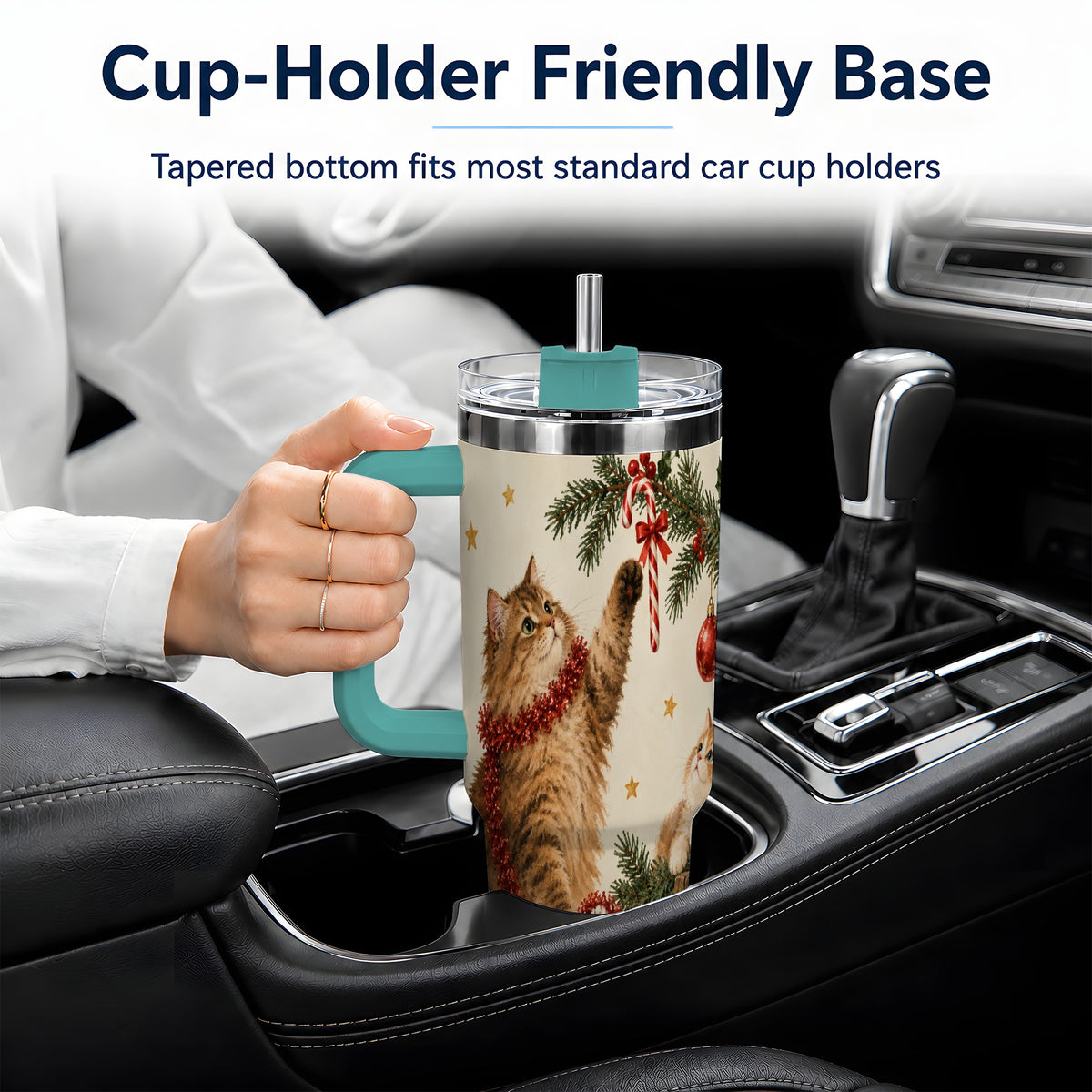 #pl[40oz|Green] Christmas Cats 40oz Tumbler, Stainless Steel Festive Holiday Artwork