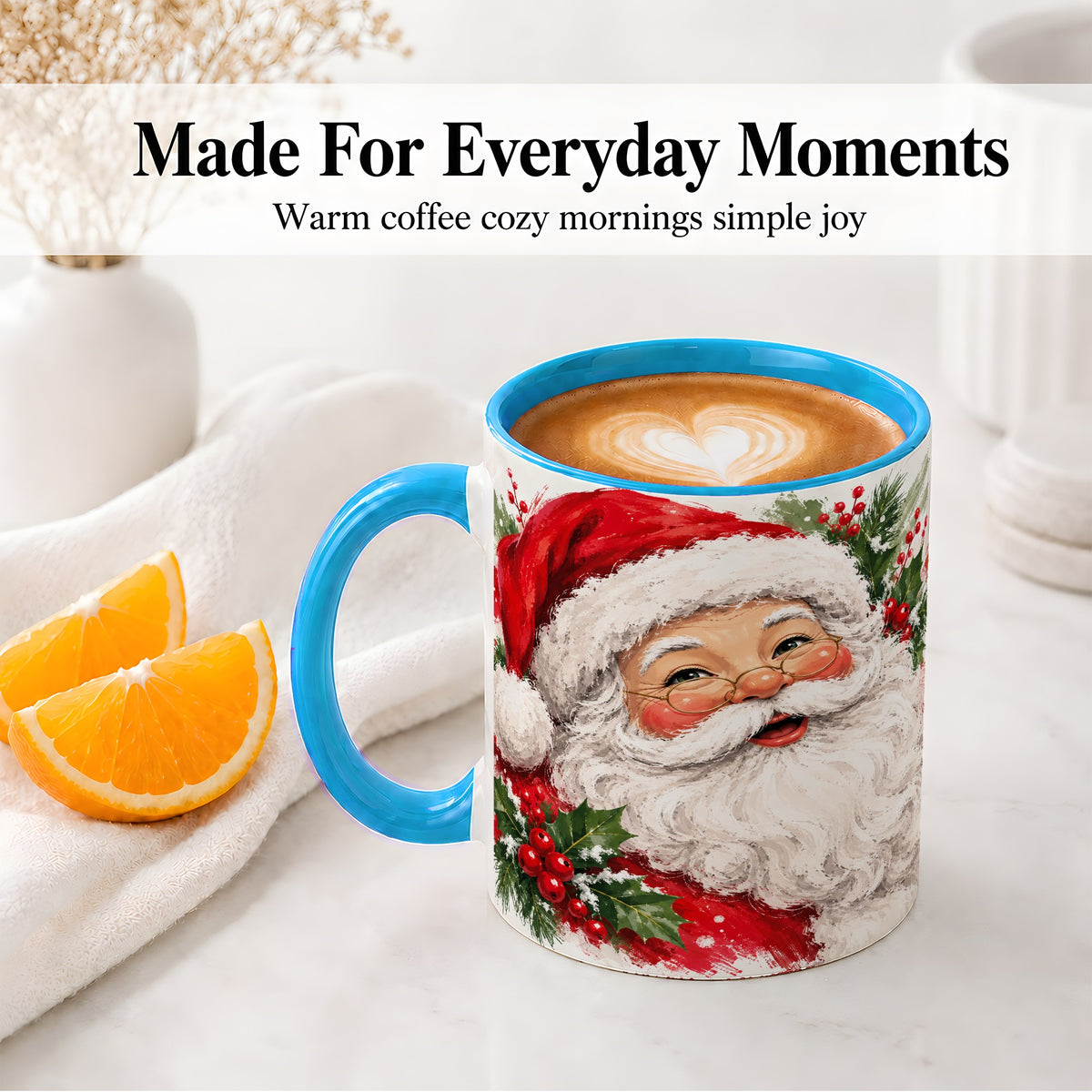 #pl[11oz|Blue] Santa Claus Christmas Accent Mug, Ceramic Coffee Cup for Holiday Use