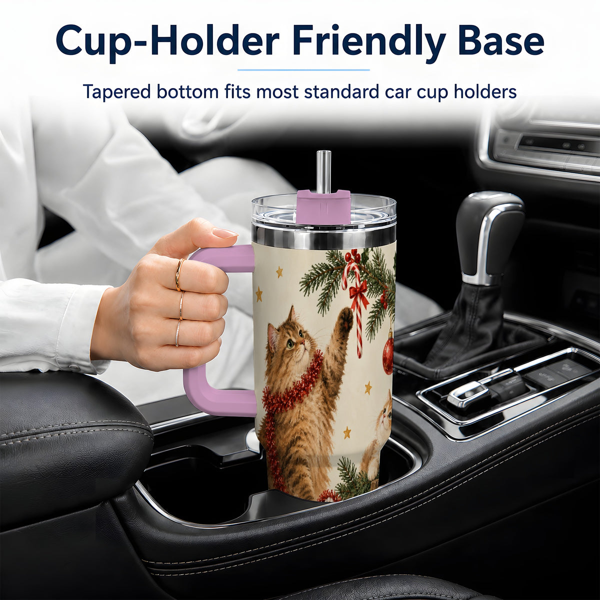 #pl[40oz|Pink] Christmas Cats 40oz Tumbler, Stainless Steel Festive Holiday Artwork