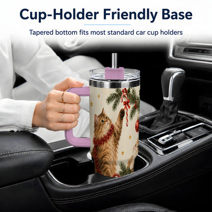 #pl[40oz|Pink] Christmas Cats 40oz Tumbler, Stainless Steel Festive Holiday Artwork