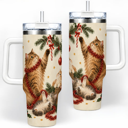 Christmas Cats 40oz Tumbler, Stainless Steel Festive Holiday Artwork