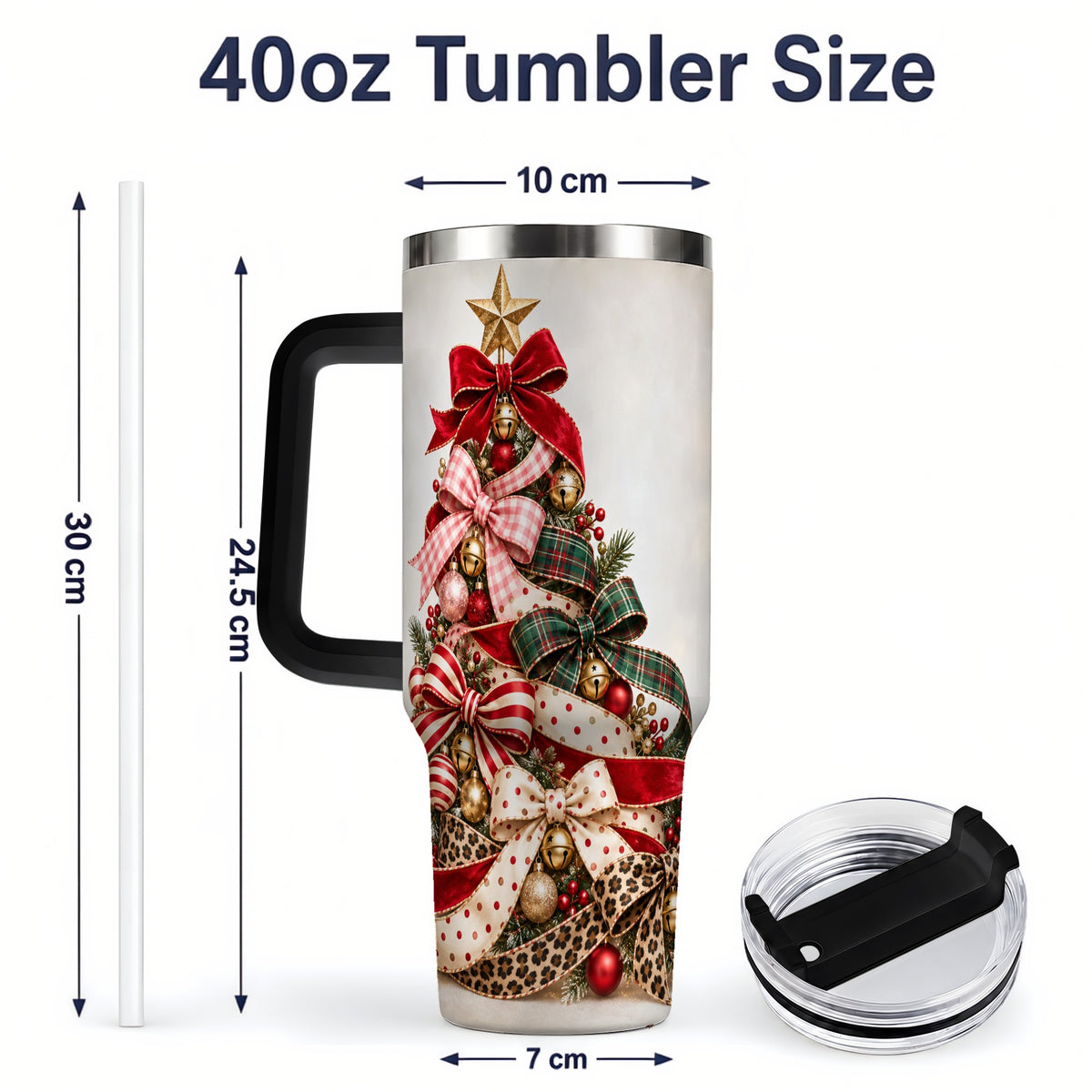 #pl[40oz|Black] Ribbon Christmas Tree 40oz Tumbler, Stainless Steel Holiday Drinkware