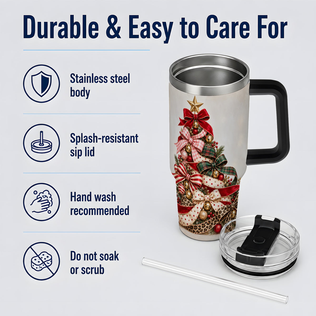 #pl[40oz|Black] Ribbon Christmas Tree 40oz Tumbler, Stainless Steel Holiday Drinkware