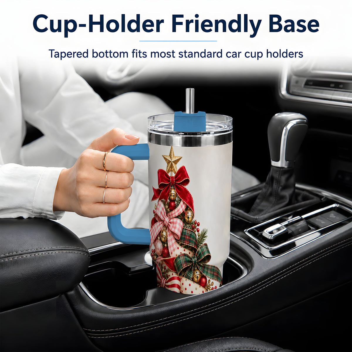 #pl[40oz|Blue] Ribbon Christmas Tree 40oz Tumbler, Stainless Steel Holiday Drinkware