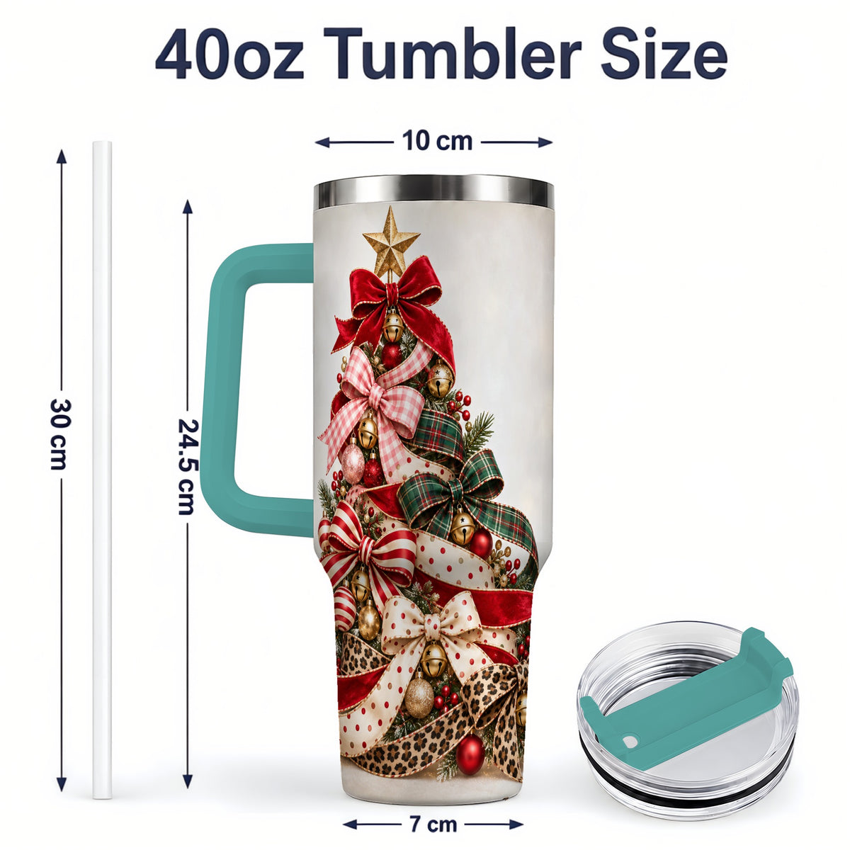 #pl[40oz|Green] Ribbon Christmas Tree 40oz Tumbler, Stainless Steel Holiday Drinkware