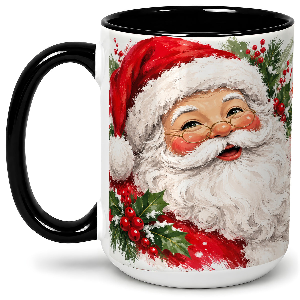 #pl[15oz|Black] Santa Claus Christmas Accent Mug, Ceramic Coffee Cup for Holiday Use