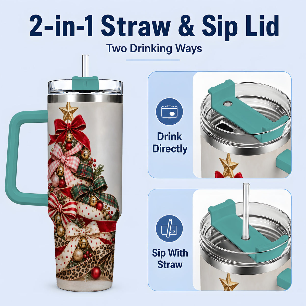 #pl[40oz|Green] Ribbon Christmas Tree 40oz Tumbler, Stainless Steel Holiday Drinkware