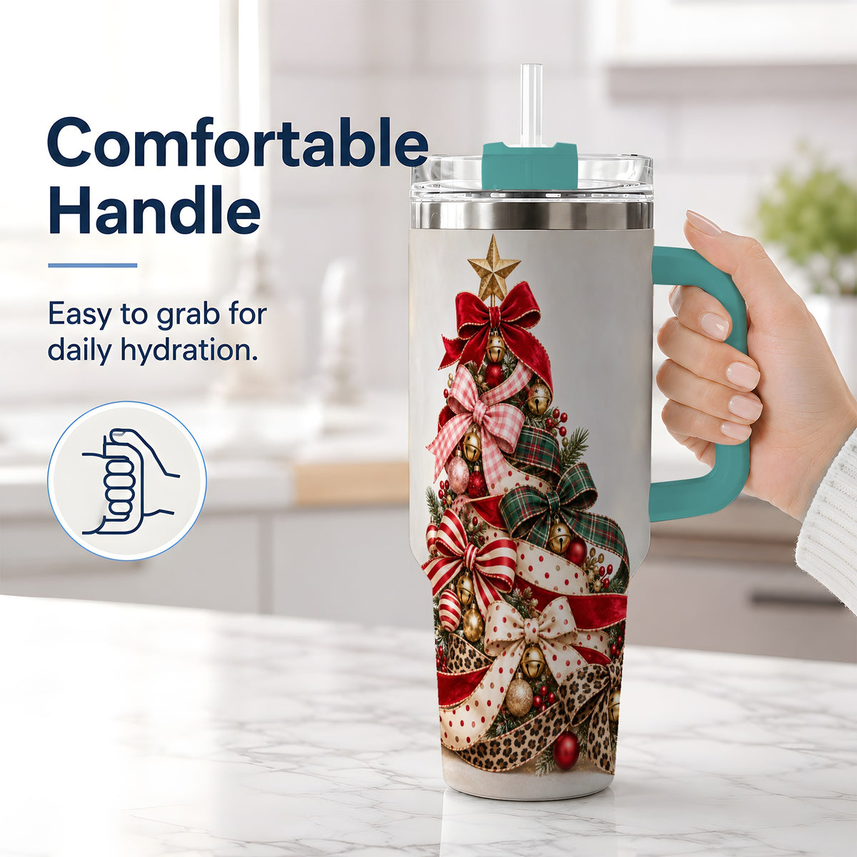 #pl[40oz|Green] Ribbon Christmas Tree 40oz Tumbler, Stainless Steel Holiday Drinkware