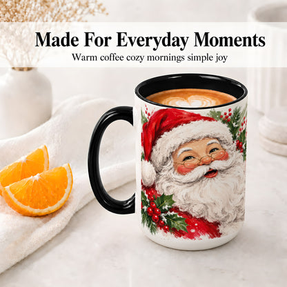 #pl[15oz|Black] Santa Claus Christmas Accent Mug, Ceramic Coffee Cup for Holiday Use