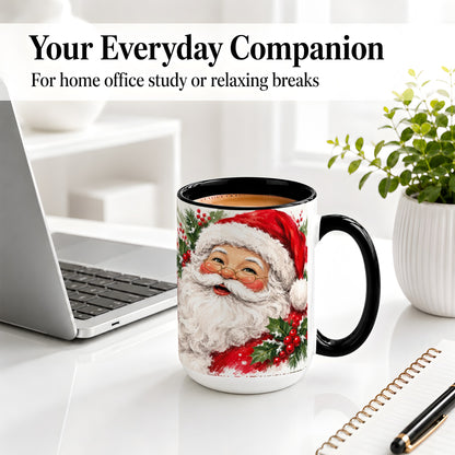 #pl[15oz|Black] Santa Claus Christmas Accent Mug, Ceramic Coffee Cup for Holiday Use