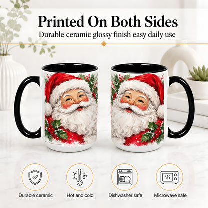 #pl[15oz|Black] Santa Claus Christmas Accent Mug, Ceramic Coffee Cup for Holiday Use