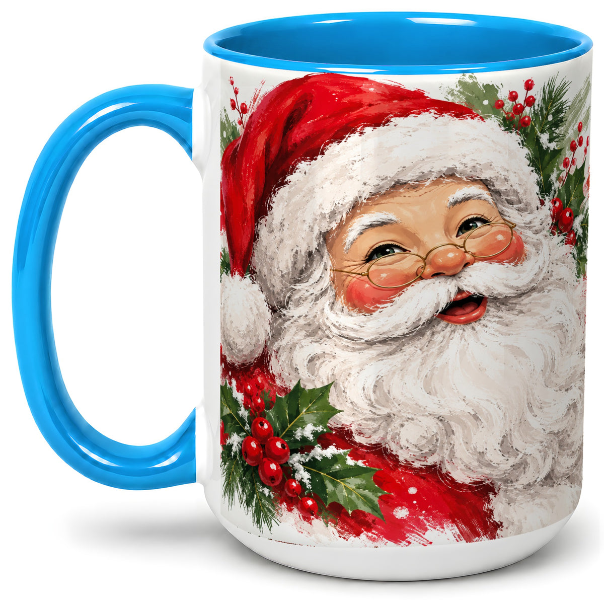 #pl[15oz|Blue] Santa Claus Christmas Accent Mug, Ceramic Coffee Cup for Holiday Use