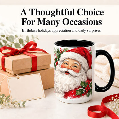 #pl[15oz|Black] Santa Claus Christmas Accent Mug, Ceramic Coffee Cup for Holiday Use