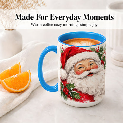 #pl[15oz|Blue] Santa Claus Christmas Accent Mug, Ceramic Coffee Cup for Holiday Use