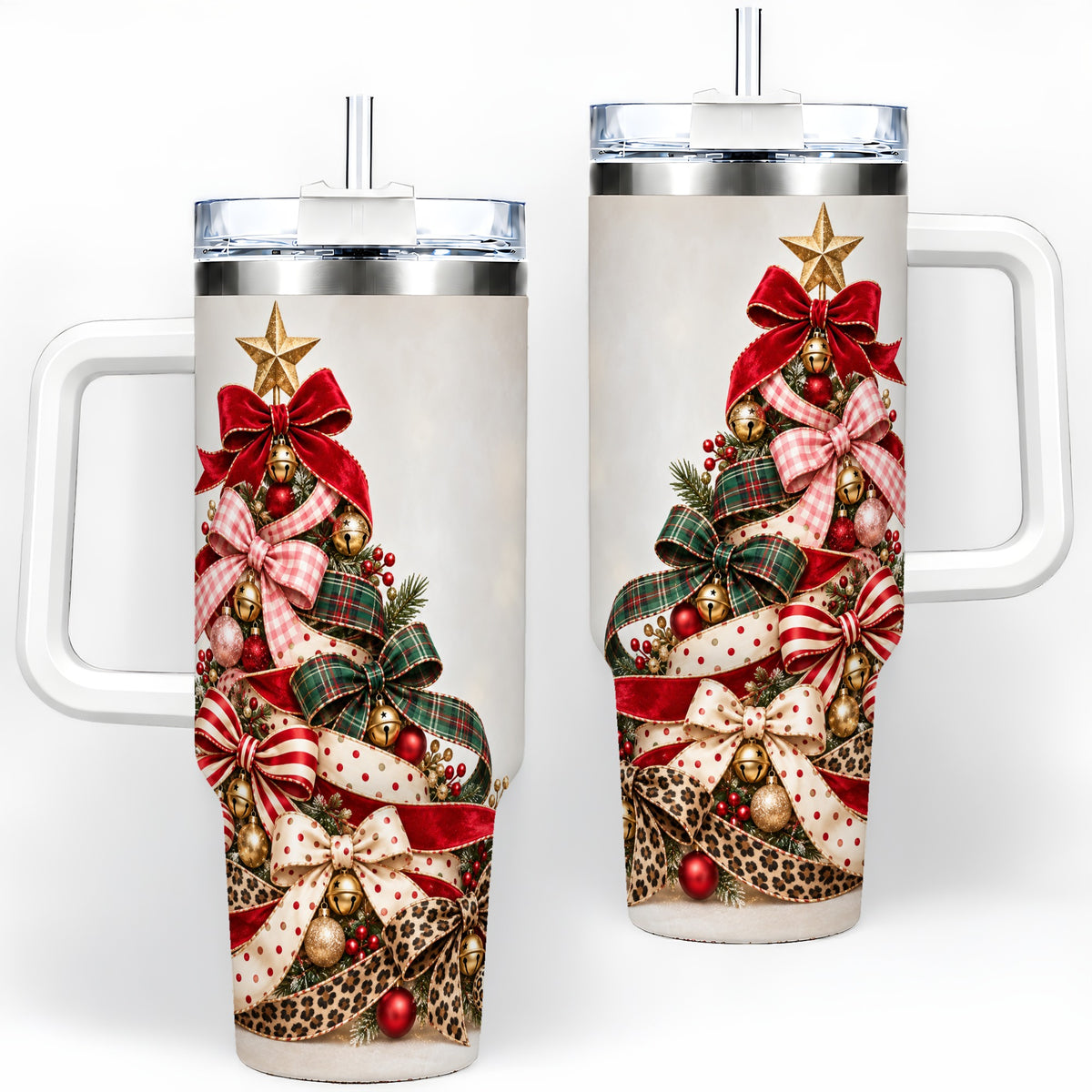 Ribbon Christmas Tree 40oz Tumbler, Stainless Steel Holiday Drinkware