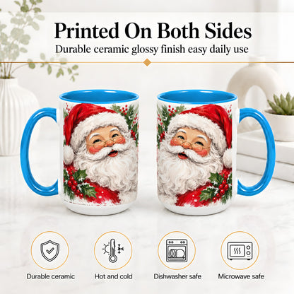 #pl[15oz|Blue] Santa Claus Christmas Accent Mug, Ceramic Coffee Cup for Holiday Use