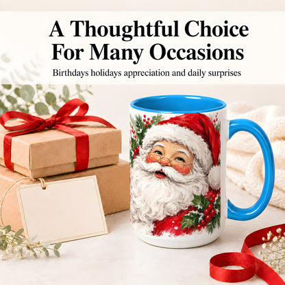 #pl[15oz|Blue] Santa Claus Christmas Accent Mug, Ceramic Coffee Cup for Holiday Use