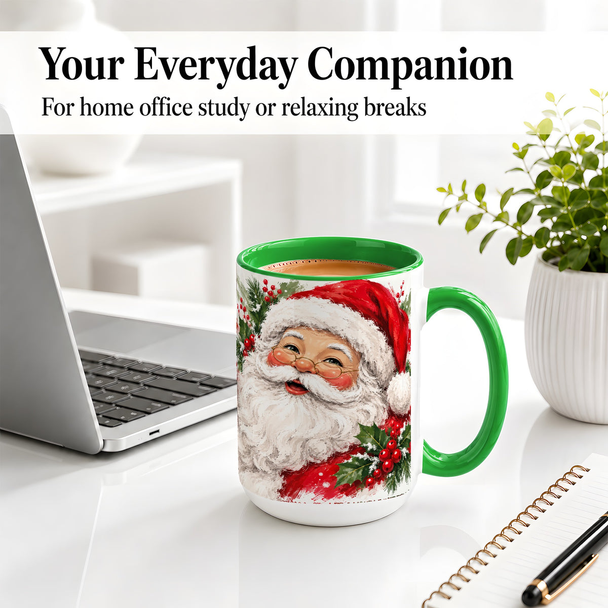 #pl[15oz|Green] Santa Claus Christmas Accent Mug, Ceramic Coffee Cup for Holiday Use