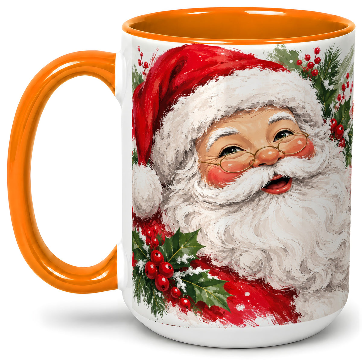 #pl[15oz|Orange] Santa Claus Christmas Accent Mug, Ceramic Coffee Cup for Holiday Use