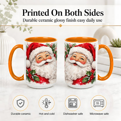 #pl[15oz|Orange] Santa Claus Christmas Accent Mug, Ceramic Coffee Cup for Holiday Use