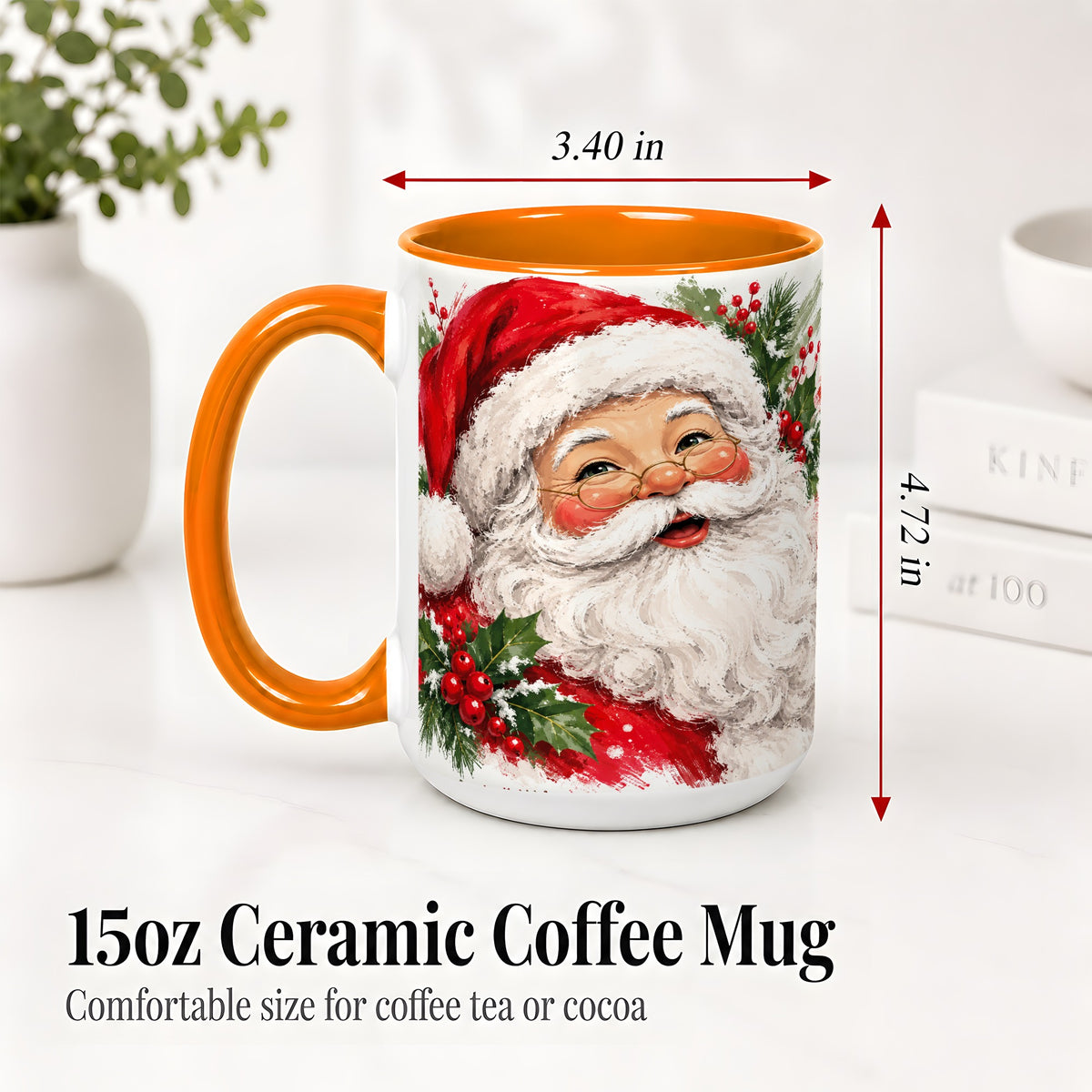#pl[15oz|Orange] Santa Claus Christmas Accent Mug, Ceramic Coffee Cup for Holiday Use