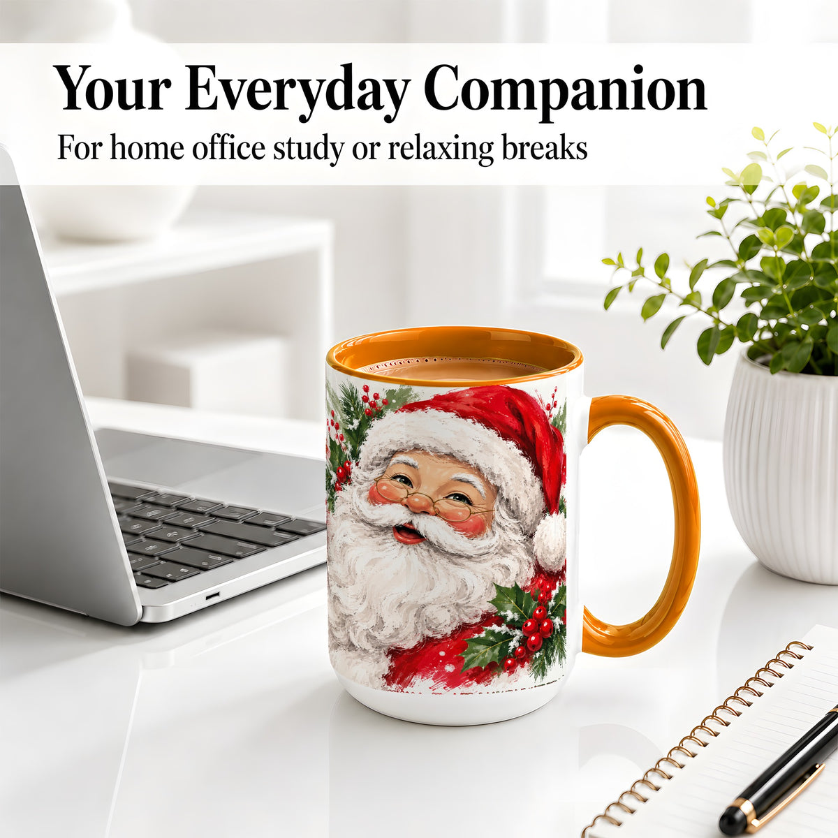 #pl[15oz|Orange] Santa Claus Christmas Accent Mug, Ceramic Coffee Cup for Holiday Use
