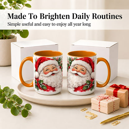 #pl[15oz|Orange] Santa Claus Christmas Accent Mug, Ceramic Coffee Cup for Holiday Use