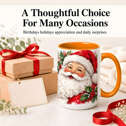 #pl[15oz|Orange] Santa Claus Christmas Accent Mug, Ceramic Coffee Cup for Holiday Use