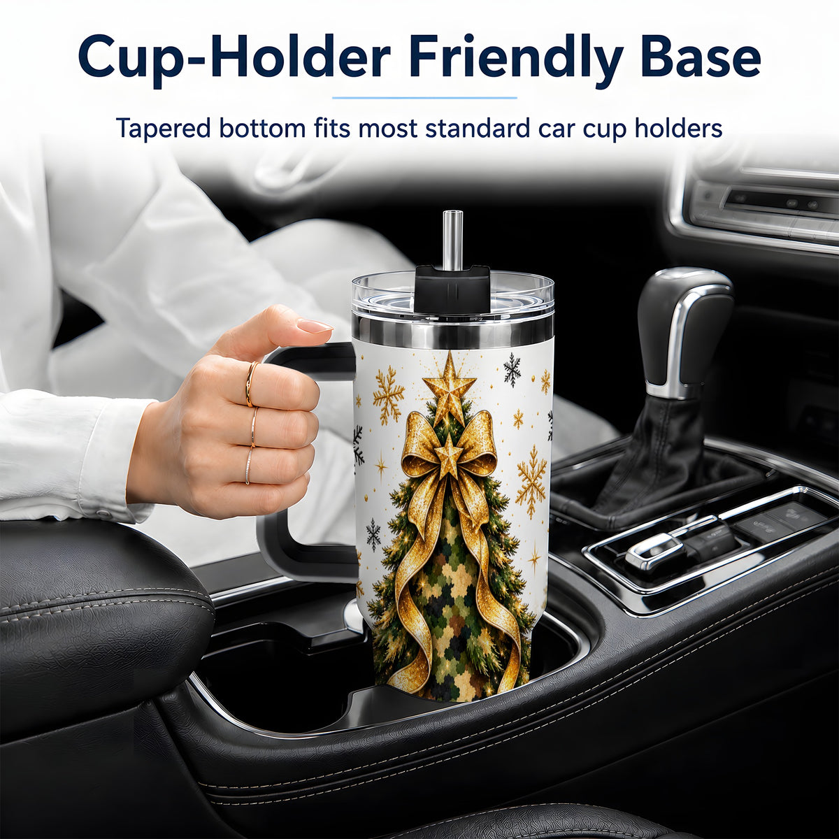 #pl[40oz|Black] Camo Christmas Tree 40oz Tumbler, Stainless Steel Gold Holiday Art