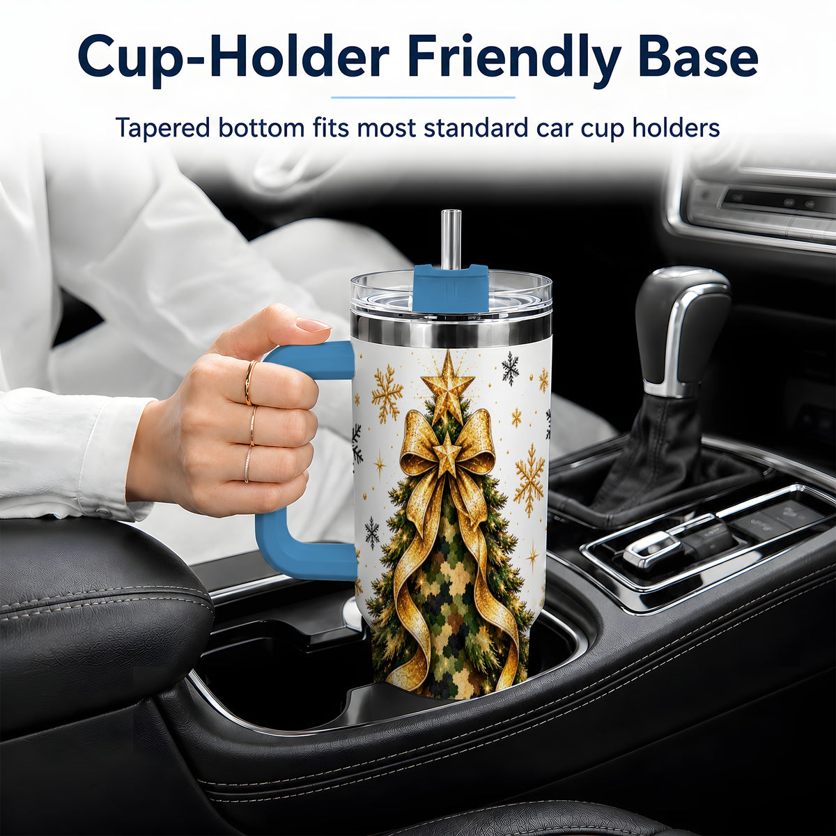 #pl[40oz|Blue] Camo Christmas Tree 40oz Tumbler, Stainless Steel Gold Holiday Art