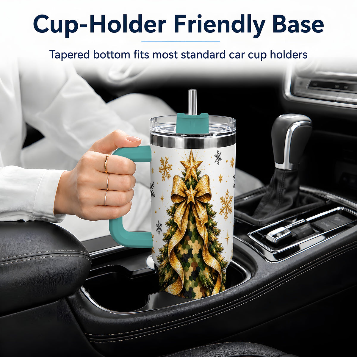 #pl[40oz|Green] Camo Christmas Tree 40oz Tumbler, Stainless Steel Gold Holiday Art