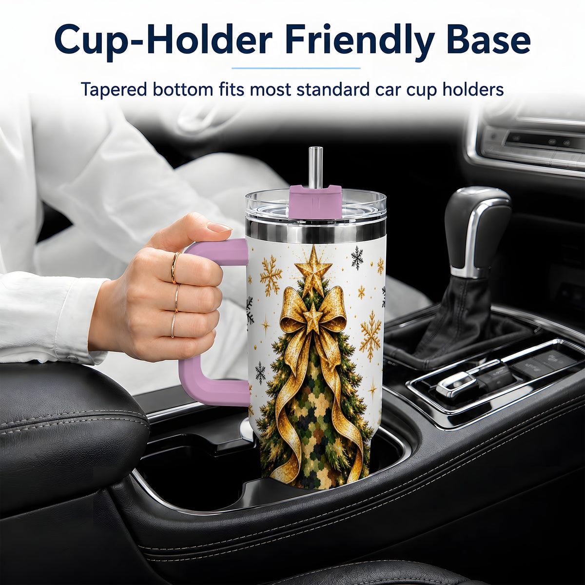 #pl[40oz|Pink] Camo Christmas Tree 40oz Tumbler, Stainless Steel Gold Holiday Art