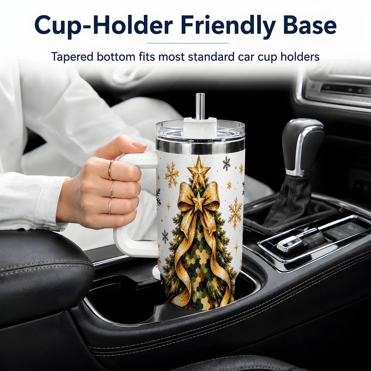 #pl[40oz|White] Camo Christmas Tree 40oz Tumbler, Stainless Steel Gold Holiday Art