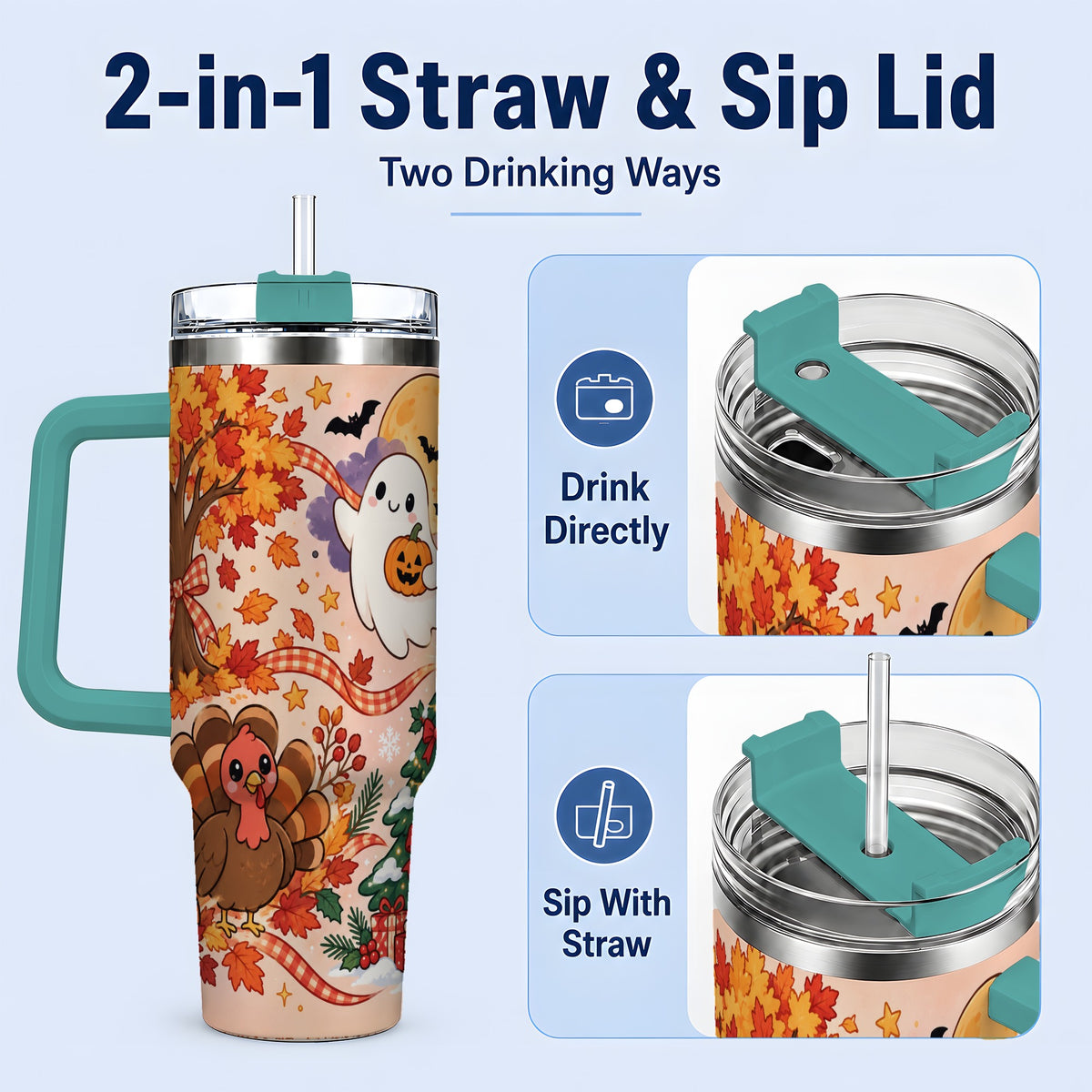 #pl[40oz|Green] Seasonal Holiday 40oz Tumbler, Stainless Steel Festive Holiday Artwork
