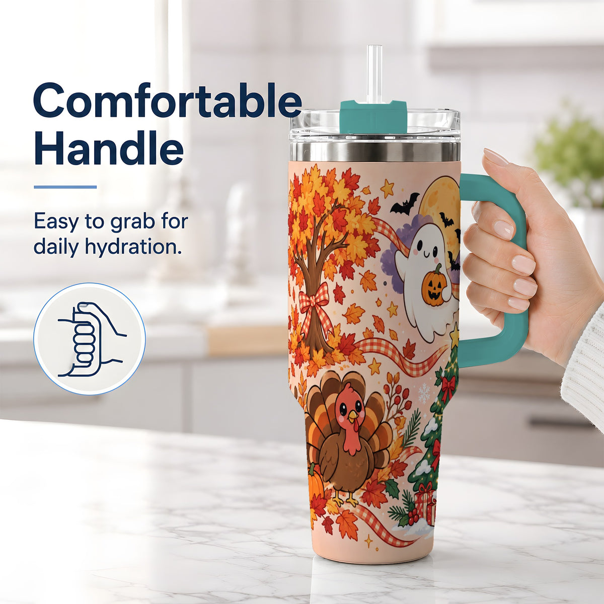 #pl[40oz|Green] Seasonal Holiday 40oz Tumbler, Stainless Steel Festive Holiday Artwork