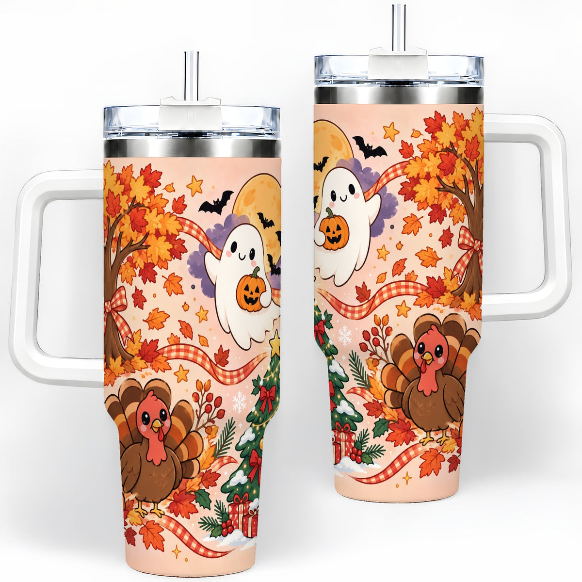Seasonal Holiday 40oz Tumbler, Stainless Steel Festive Holiday Artwork