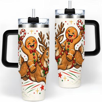 #pl[40oz|Black] Christmas Gingerbread Reindeer 40oz Tumbler, Festive Holiday Drinkware