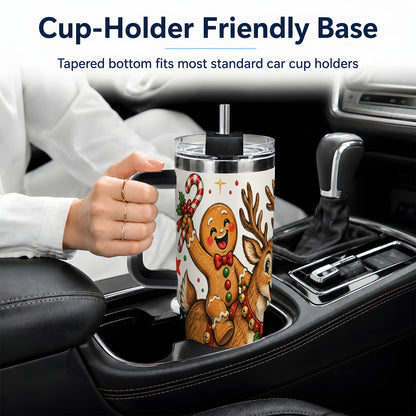 #pl[40oz|Black] Christmas Gingerbread Reindeer 40oz Tumbler, Festive Holiday Drinkware