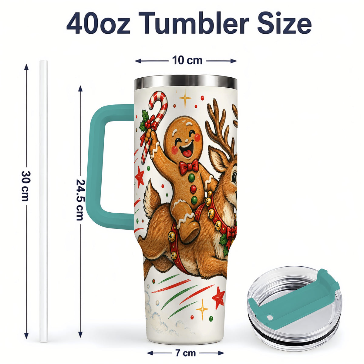 #pl[40oz|Green] Christmas Gingerbread Reindeer 40oz Tumbler, Festive Holiday Drinkware