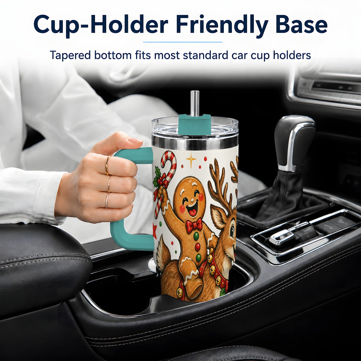 #pl[40oz|Green] Christmas Gingerbread Reindeer 40oz Tumbler, Festive Holiday Drinkware