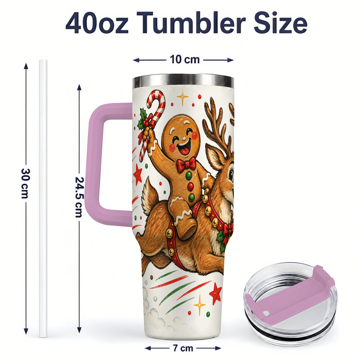 #pl[40oz|Pink] Christmas Gingerbread Reindeer 40oz Tumbler, Festive Holiday Drinkware