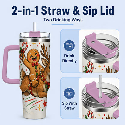 #pl[40oz|Pink] Christmas Gingerbread Reindeer 40oz Tumbler, Festive Holiday Drinkware