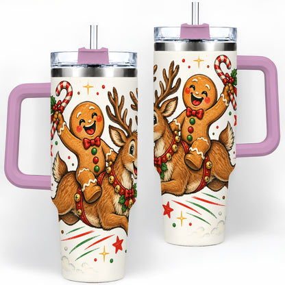 #pl[40oz|Pink] Christmas Gingerbread Reindeer 40oz Tumbler, Festive Holiday Drinkware
