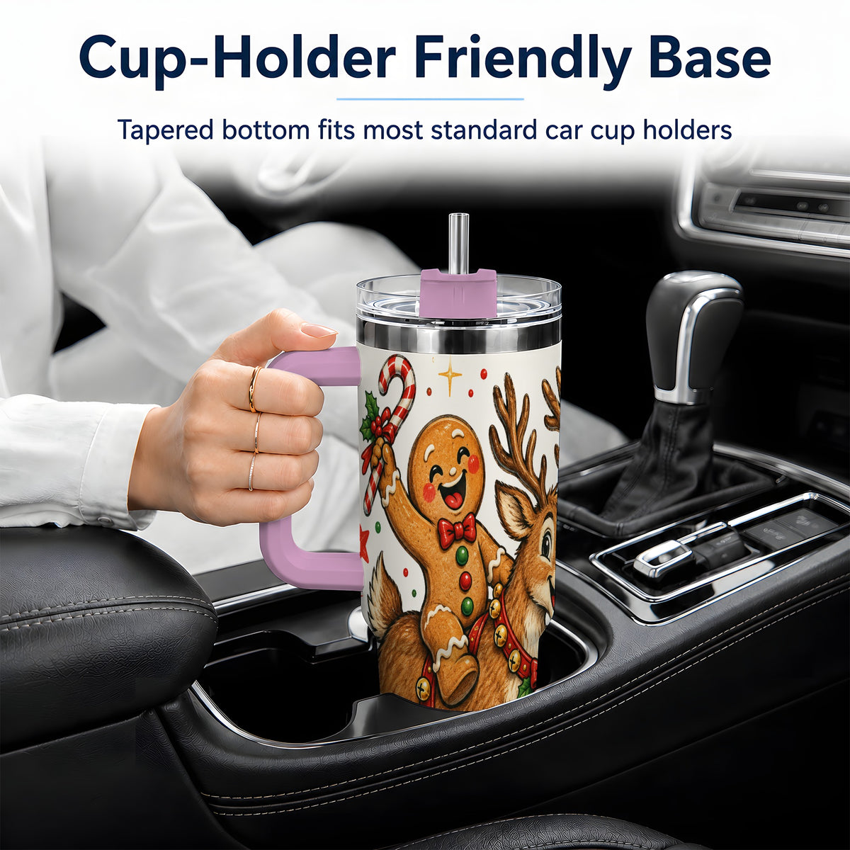 #pl[40oz|Pink] Christmas Gingerbread Reindeer 40oz Tumbler, Festive Holiday Drinkware