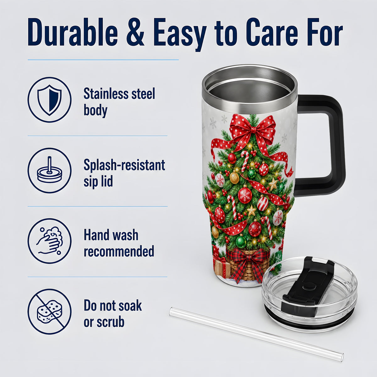#pl[40oz|Black] Decorated Christmas Tree 40oz Tumbler, Festive Ornament Drinkware